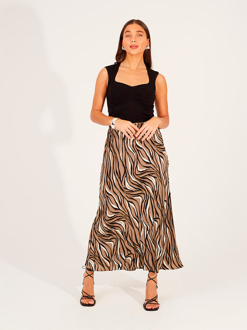 Saia comprida estampada animal print