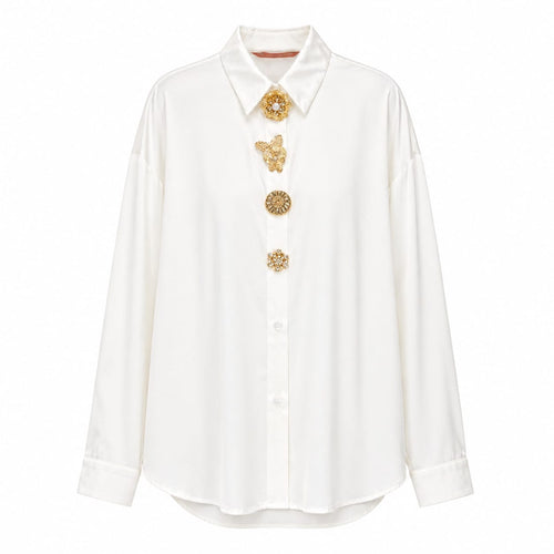 Camisa Acetinada com Botões Joia
