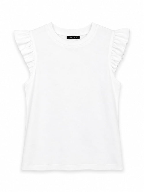 Cotton T-shirt with ruffle detail on the sleeve