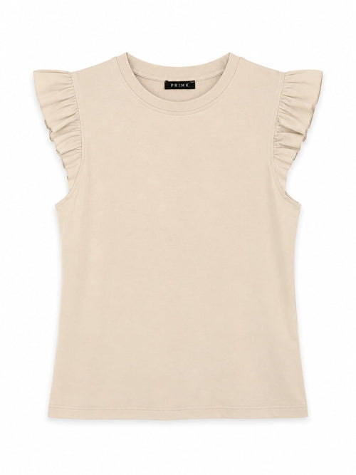 Cotton T-shirt with ruffle detail on the sleeve