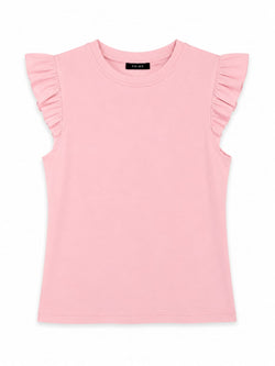 Cotton T-shirt with ruffle detail on the sleeve