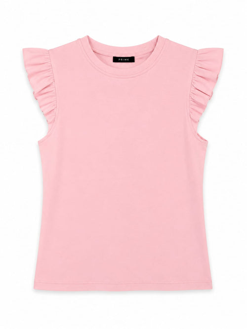 Cotton T-shirt with ruffle detail on the sleeve