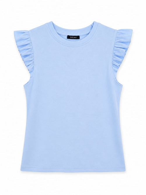 Cotton T-shirt with ruffle detail on the sleeve