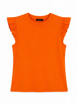 Cotton T-shirt with ruffle detail on the sleeve