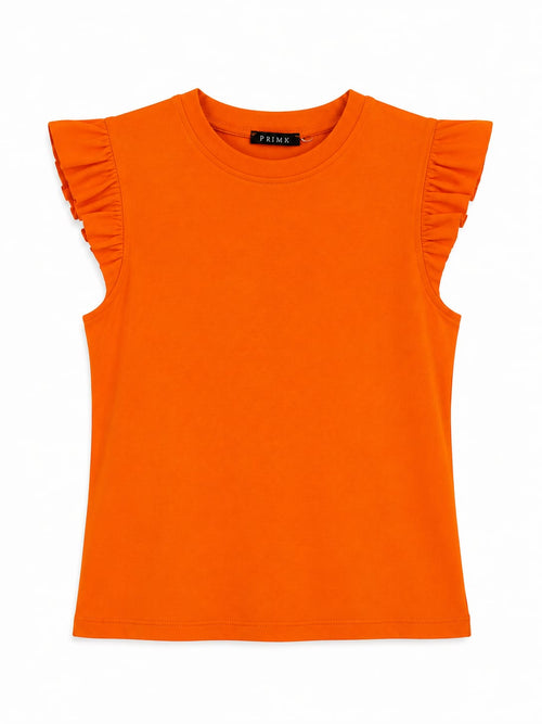 Cotton T-shirt with ruffle detail on the sleeve