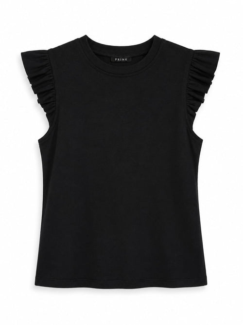 Cotton T-shirt with ruffle detail on the sleeve