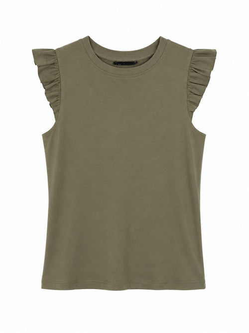 Cotton T-shirt with ruffle detail on the sleeve
