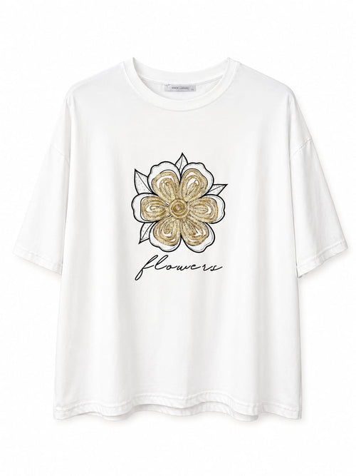 T-shirt de algodão com estampado floral