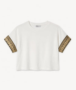 T-shirt de algodão com pormenor dourado na manga