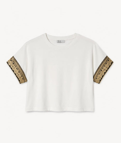 T-shirt de algodão com pormenor dourado na manga