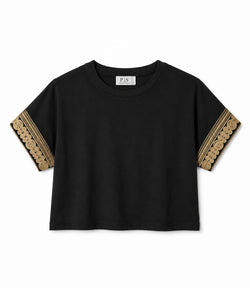 T-shirt de algodão com pormenor dourado na manga