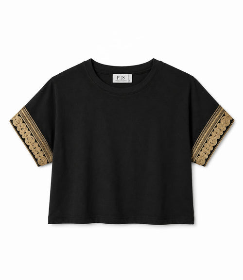 T-shirt de algodão com pormenor dourado na manga