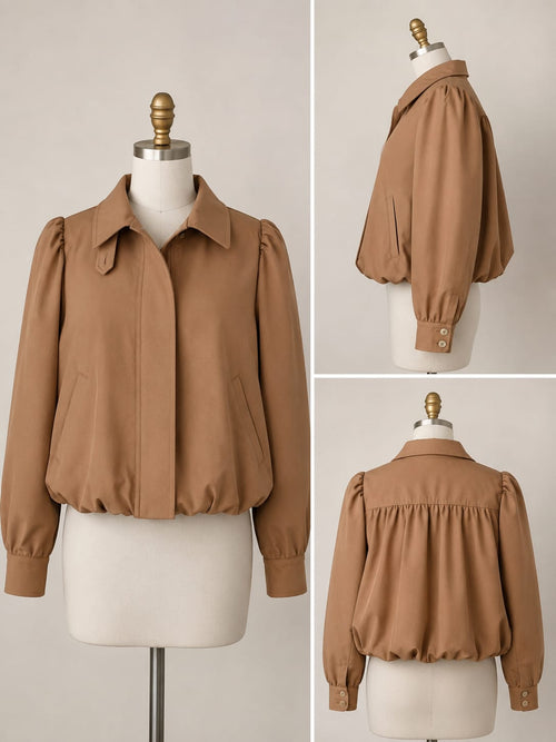 Casaco bomber camel com manga bufante
