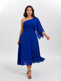 Vestido midi assimétrico de um ombro em chiffon