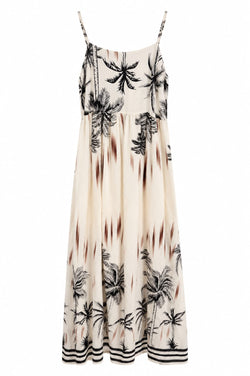 Vestido longo de alças com estampado tropical