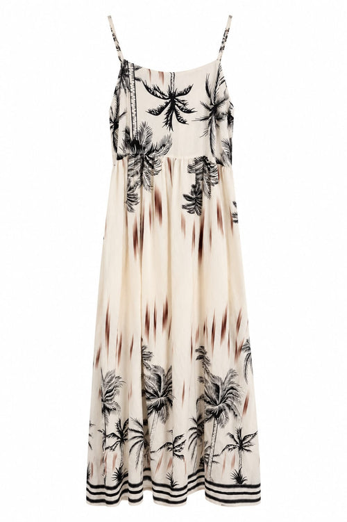 Vestido longo de alças com estampado tropical