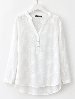 Blusa camiseiro branca em algodão com bordados florais