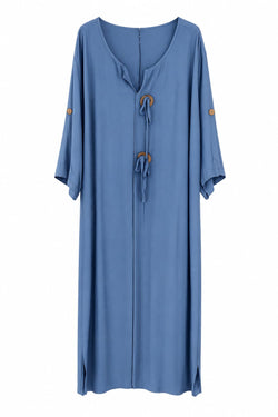 Vestido kaftan em algodão e linho