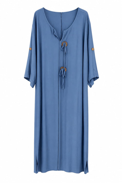 Vestido kaftan em algodão e linho