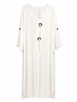 Vestido kaftan em algodão e linho