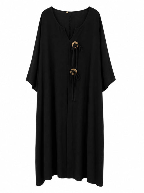 Vestido kaftan em algodão e linho