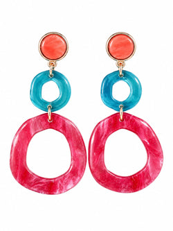 Brincos Triplos Aro Multicolor Coral Turquesa e Fúcsia