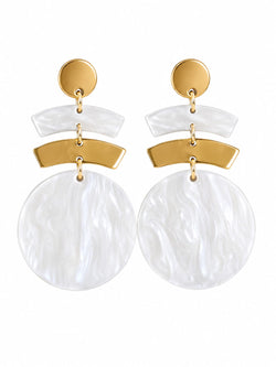 Brincos Geométricos Dourado e Branco Nacarado
