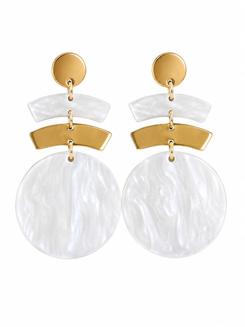 Brincos Geométricos Dourado e Branco Nacarado