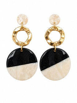 Brincos Resina Disco Argola Dourada Preto