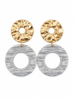 Brincos Disco Bicolor Dourado e Cinza