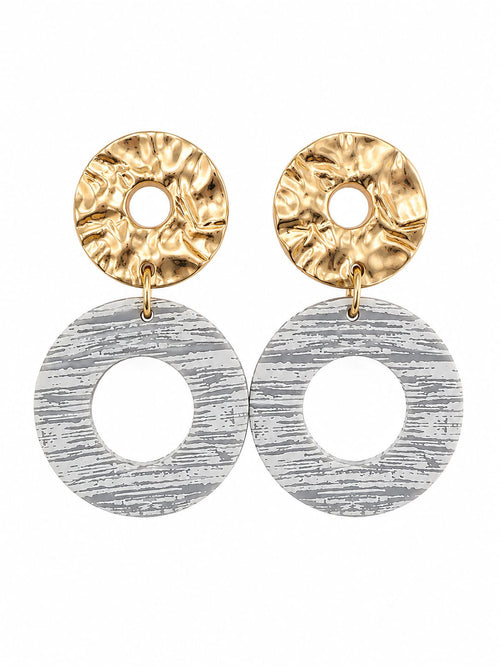 Brincos Disco Bicolor Dourado e Cinza