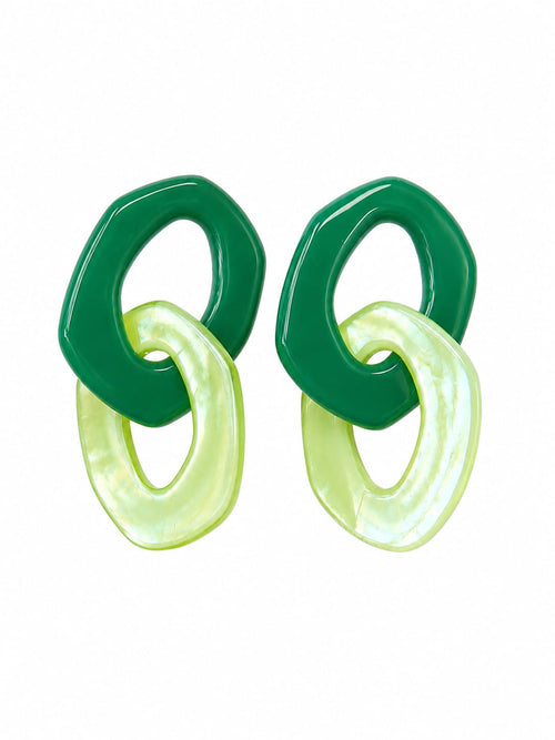 Brincos Elos Duplos Resina Bicolor Verde
