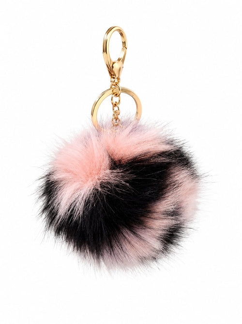 Porta-Chaves Pompom Bicolor Rosa e Preto