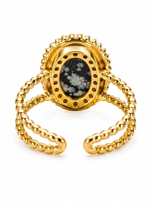 Anel Obsidiana Nevada Dourado Ajustável
