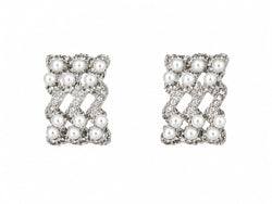 Brincos ear cuff entrelaçados com pérolas em aço inoxidável