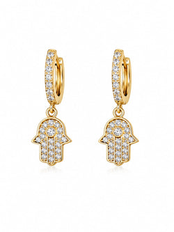Brincos Pendentes Hamsa Cristais Pavé