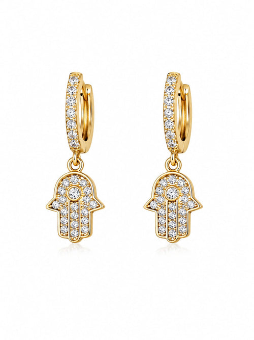 Brincos Pendentes Hamsa Cristais Pavé