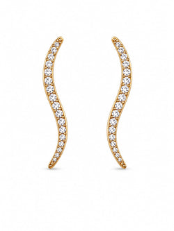 Brincos Drop Ondulados em aço com Strass