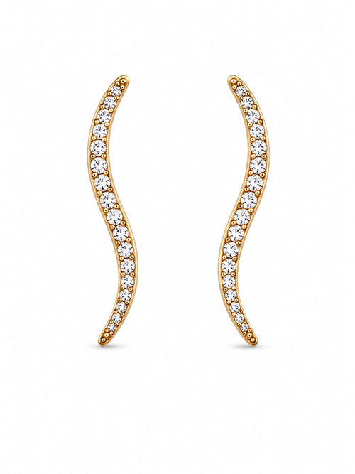Brincos Drop Ondulados em aço com Strass