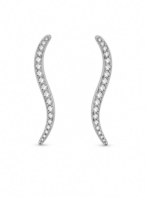 Brincos Drop Ondulados em aço com Strass