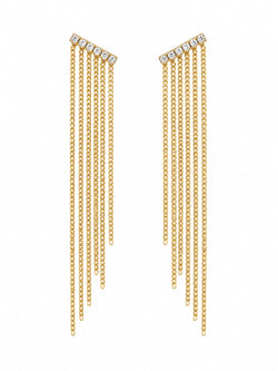 Brincos Dourados com Strass e Franjas de Correntes