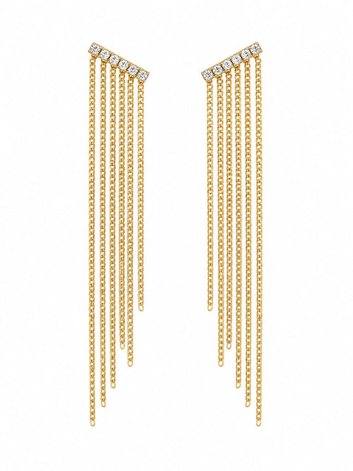 Brincos Dourados com Strass e Franjas de Correntes