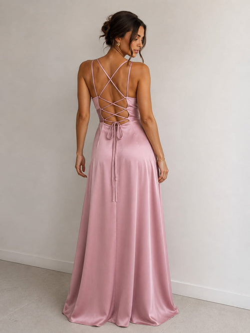 PT2601401 Satin dress with side slit