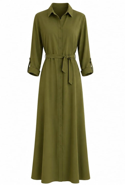 Vestido largo camiseiro com cinto