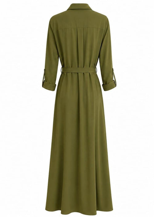 Vestido largo camiseiro com cinto