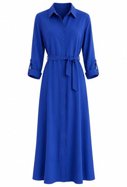 Vestido largo camiseiro com cinto