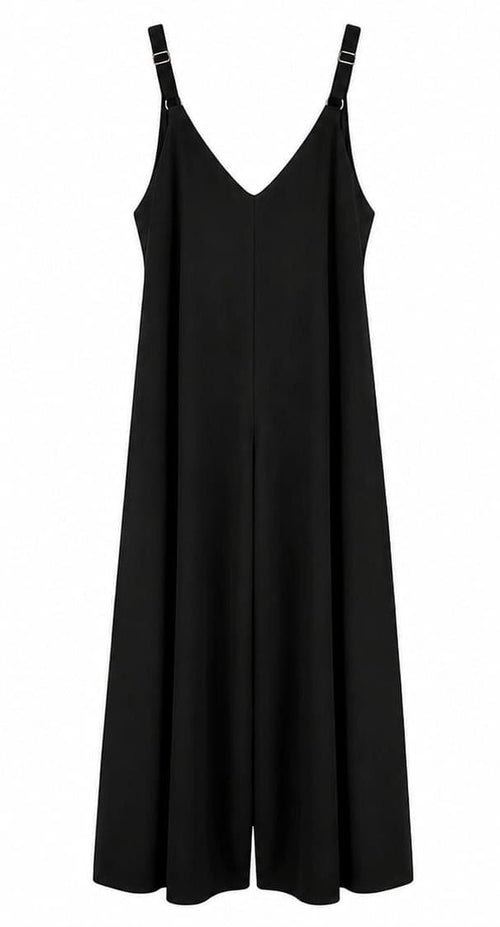 Macacão Oversize Preto Loose Fit com Alças Ajustáveis