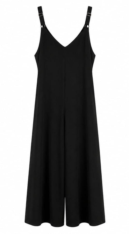 Macacão Oversize Preto Loose Fit com Alças Ajustáveis