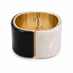 Bracelete Cuff Larga Bicolor Preto Branco