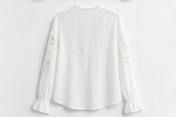Camisa Branca Renda Floral Manga Longa
